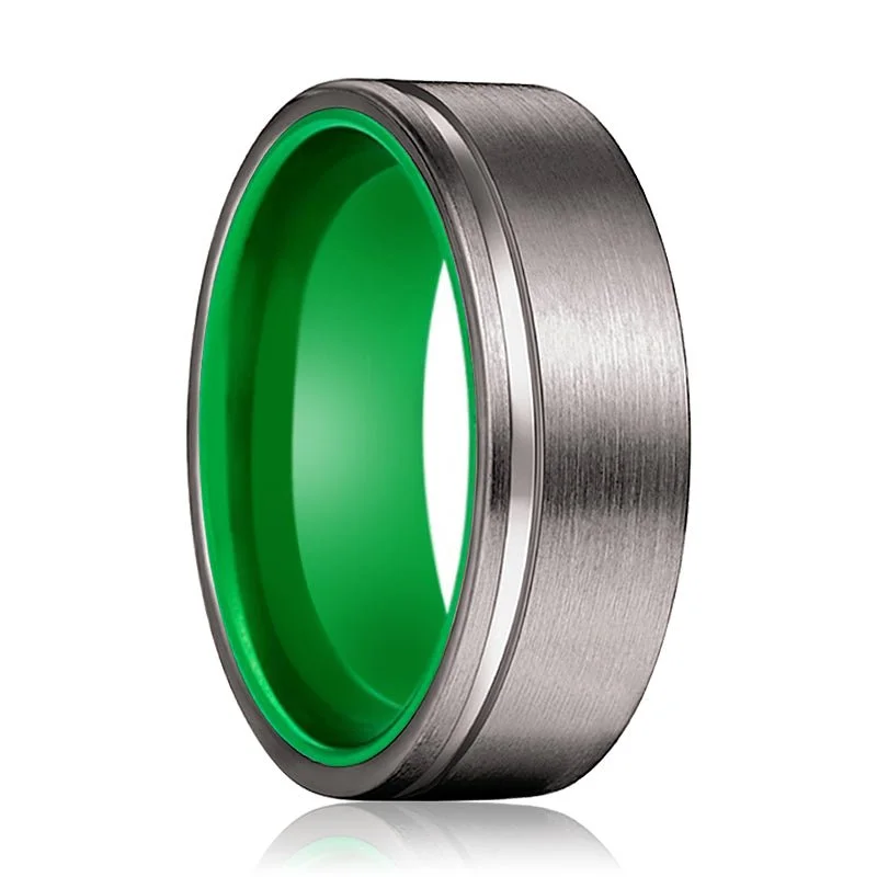 gold rings with diamonds-RIBBET | Green Ring, Gunmetal Tungsten Offset Groove