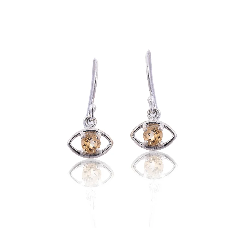 sophisticated earrings for women-Silver Mountain Citrine Eye shape silver 925 earring