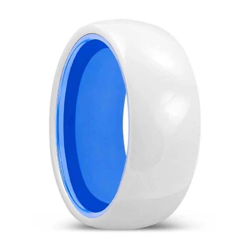 rings for women-LUMINA | Blue Ring, White Ceramic Ring, Domed