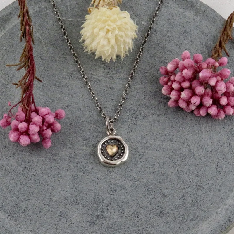 initial necklaces for women-Mixed Metal Heart Wax Seal Necklace