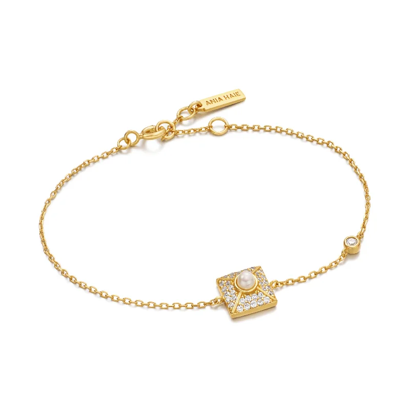 stylish cuff bangles for women-Ania Haie Gold Pearl Pave Bracelet