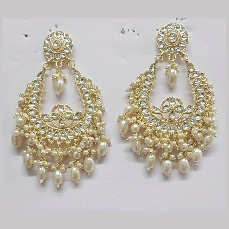 silver drop earrings for women-Shreeji Kundan Stone Gold Plated Dangler Earrings - ShreejiEar41