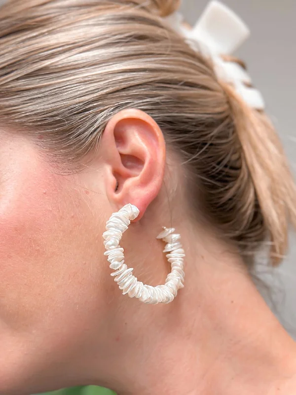 sophisticated gold earrings for women-Summer Pearl Hoop Earrings