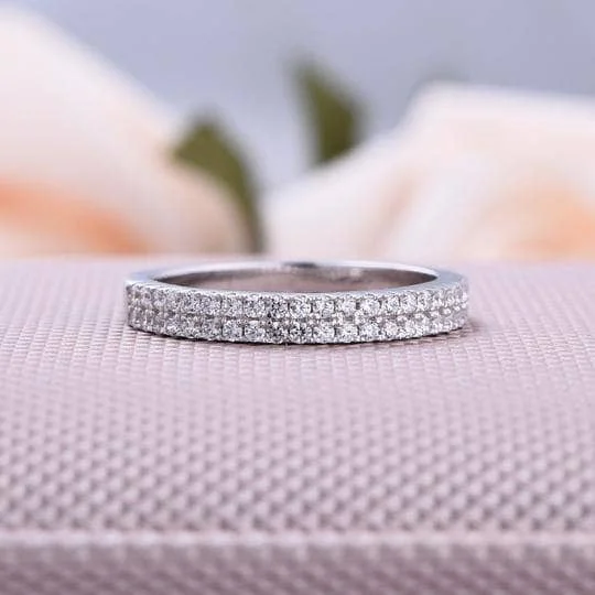 gold engagement rings for women-White Gold Double Halo Round Cut Wedding Band