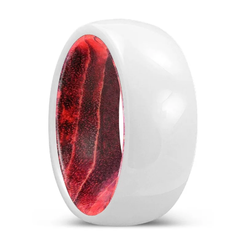 engagement rings for women-UNITY | Black & Red Wood, White Ceramic Ring, Domed