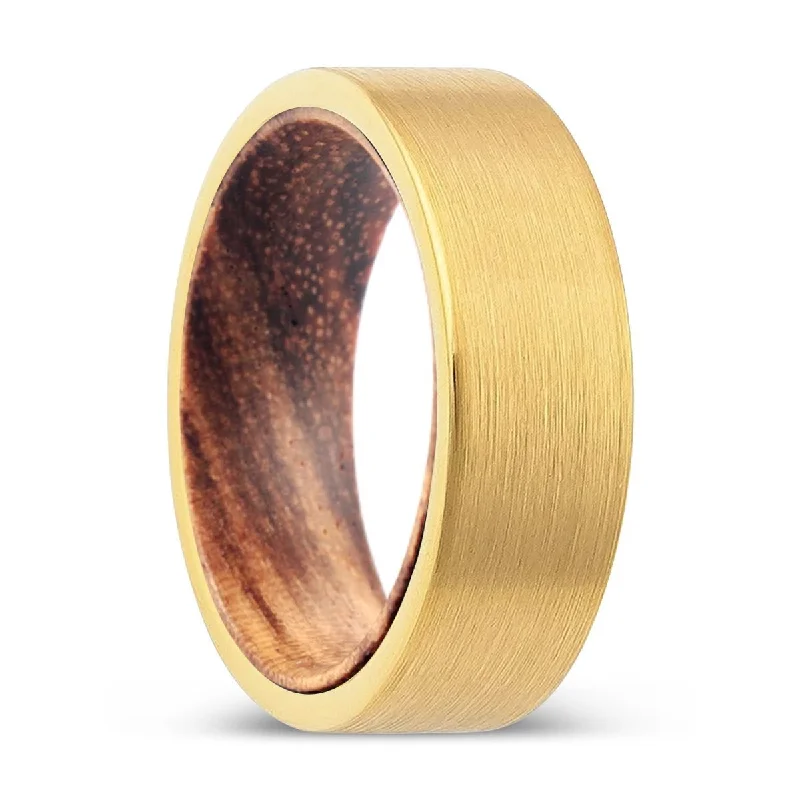 wedding rings for brides-URBENWOOD | Zebra Wood, Gold Tungsten Ring, Brushed, Flat