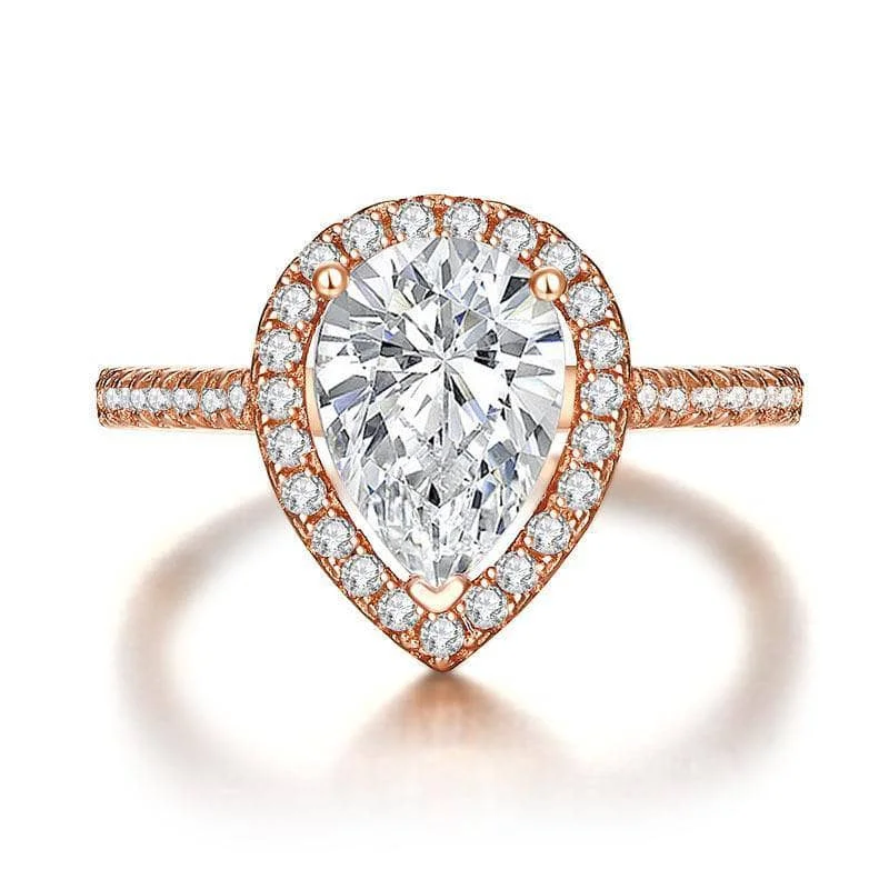 halo diamond engagement rings-2 Ct Created Diamond Pear Cut Engagement Ring