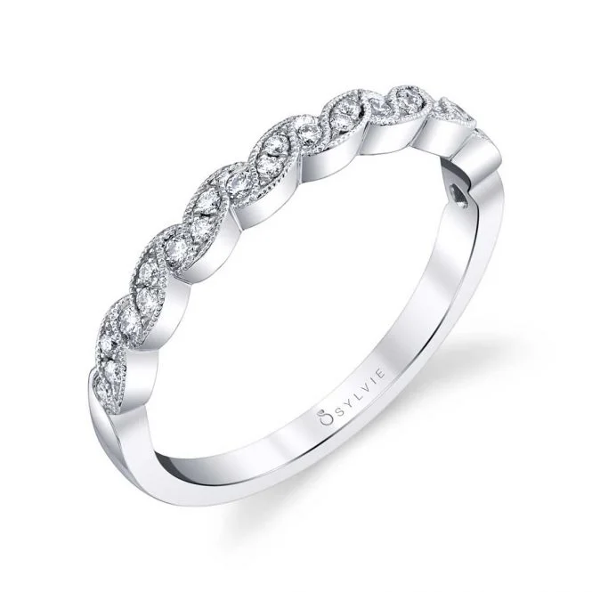 custom engagement rings-Sylvie 14K White Gold .14ctw Diamond Vintage Style Band (91475)