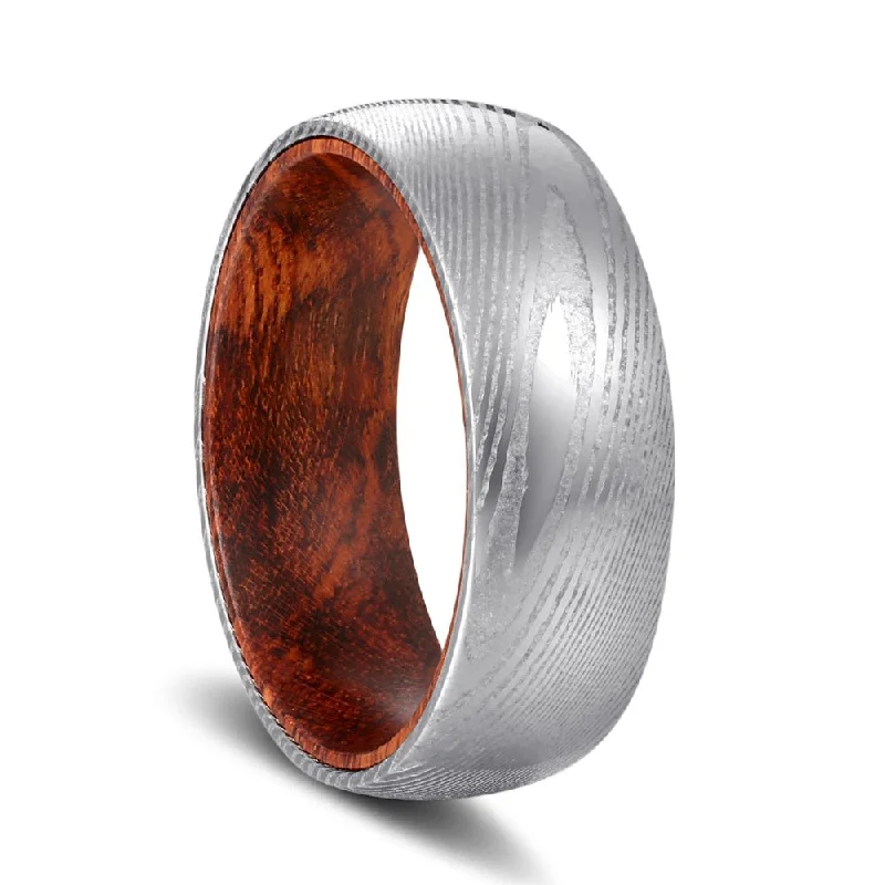 vintage gold rings for women-RANGO | Snake Wood, Silver Damascus Steel, Domed