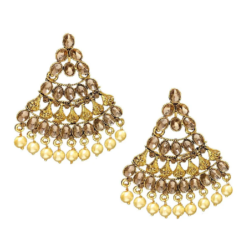 affordable luxury earrings for women-Shreeji Brown Kundan Gold Plated Dangler Earrings