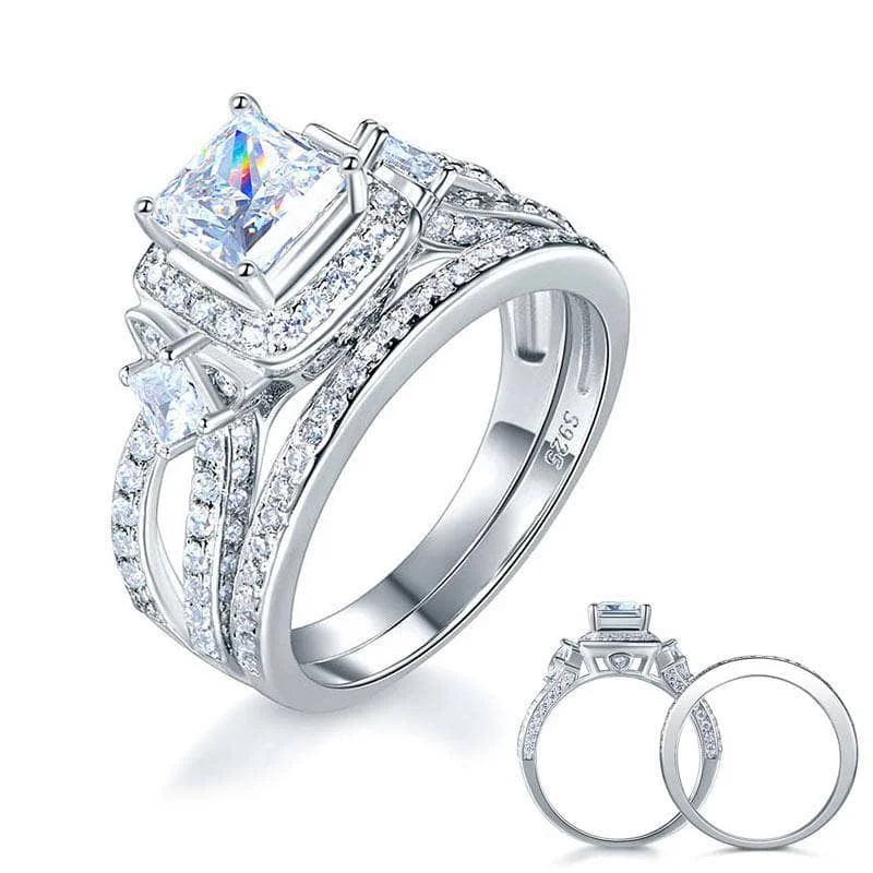 affordable solitaire engagement rings-Created Diamond Princess Cut Engagement Ring Set