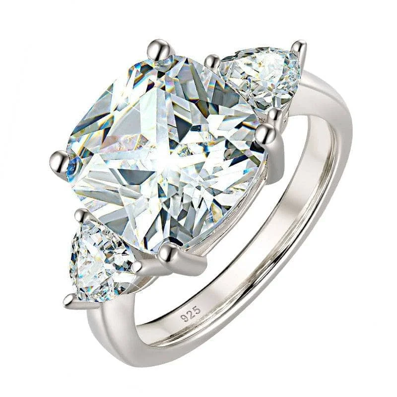 elegant engagement rings-Three-stones Cushion Triangle Cut Diamond Ring