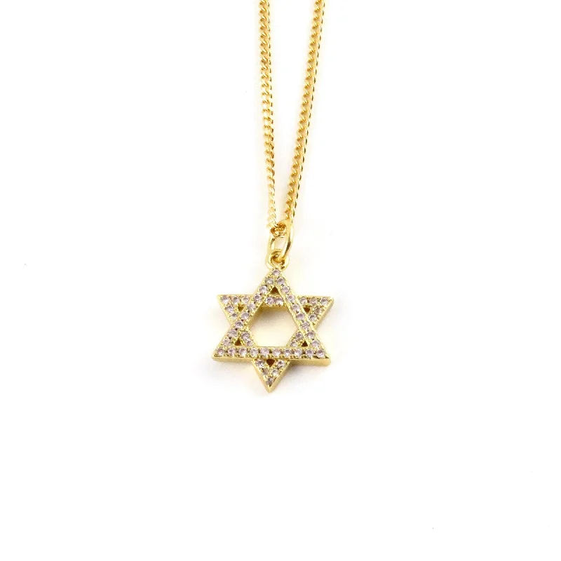 delicate necklaces for women-Sparkly Gold Star of David Necklace