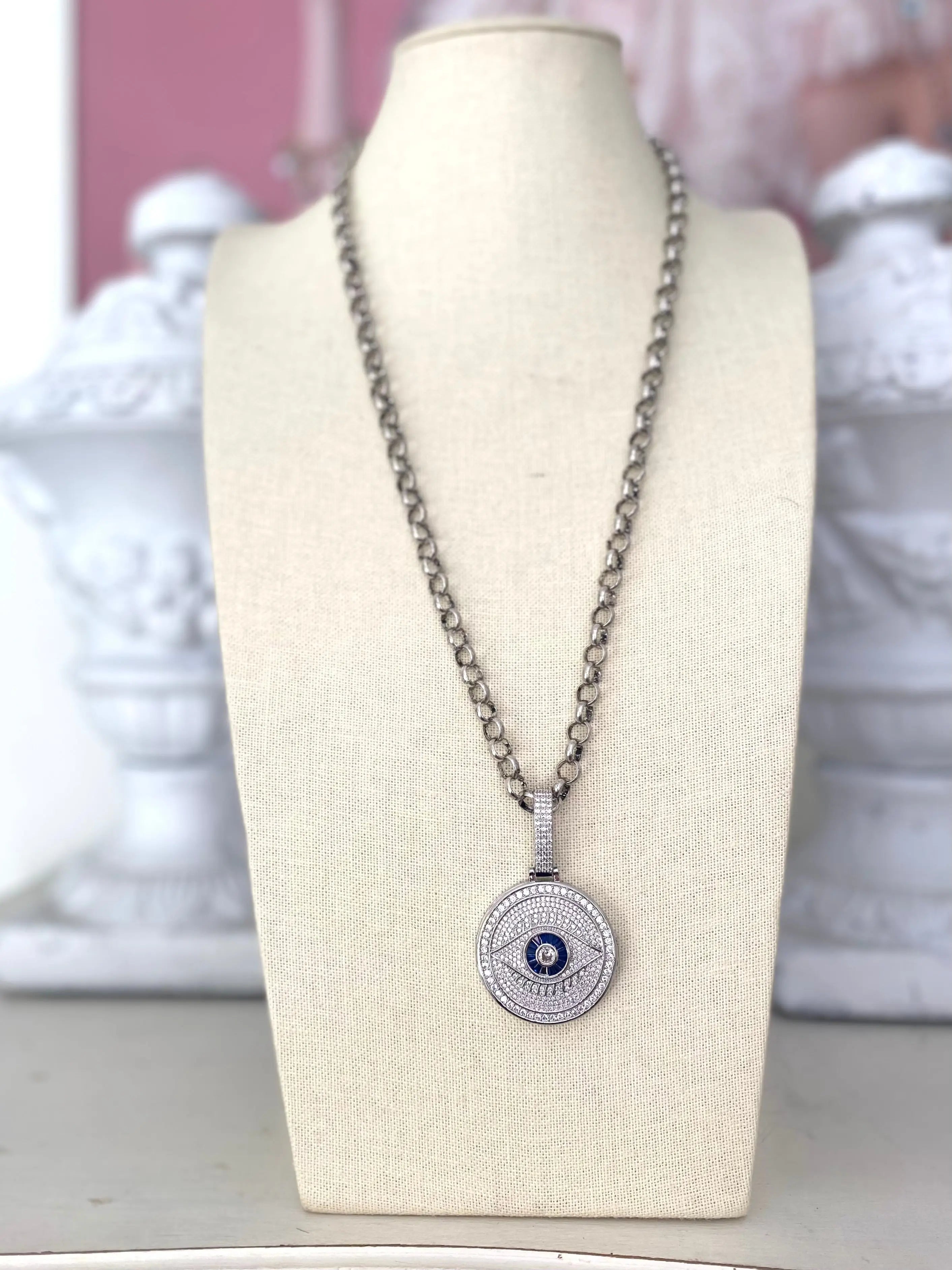 fine jewelry necklaces for women-Evil Eye Protection Necklace - Silver