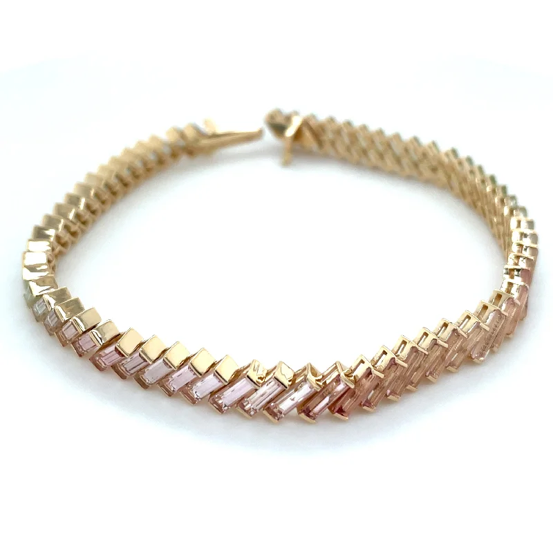 bangle bracelet sets for women-14ct Yellow Gold Earth Grown 11.84ct Pastel Rainbow Baguette Tourmaline Tennis Bracelet