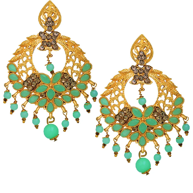 engagement earrings for women-Mahi Green Crystals Floral Dangler Earrings for Women (ER1109720G)