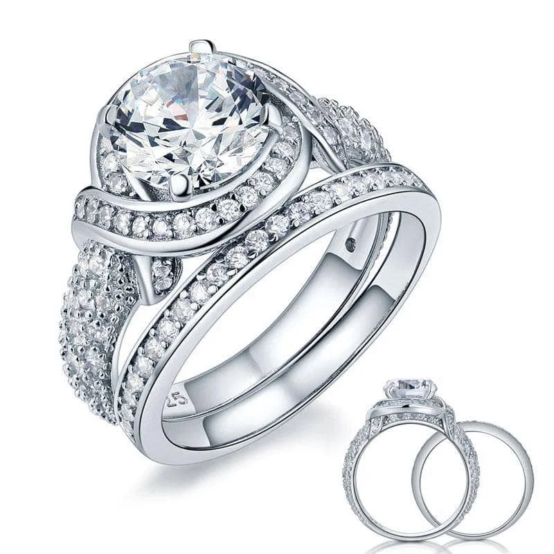 affordable platinum engagement rings-Created Diamond Vintage Luxury Anniversary Ring Set