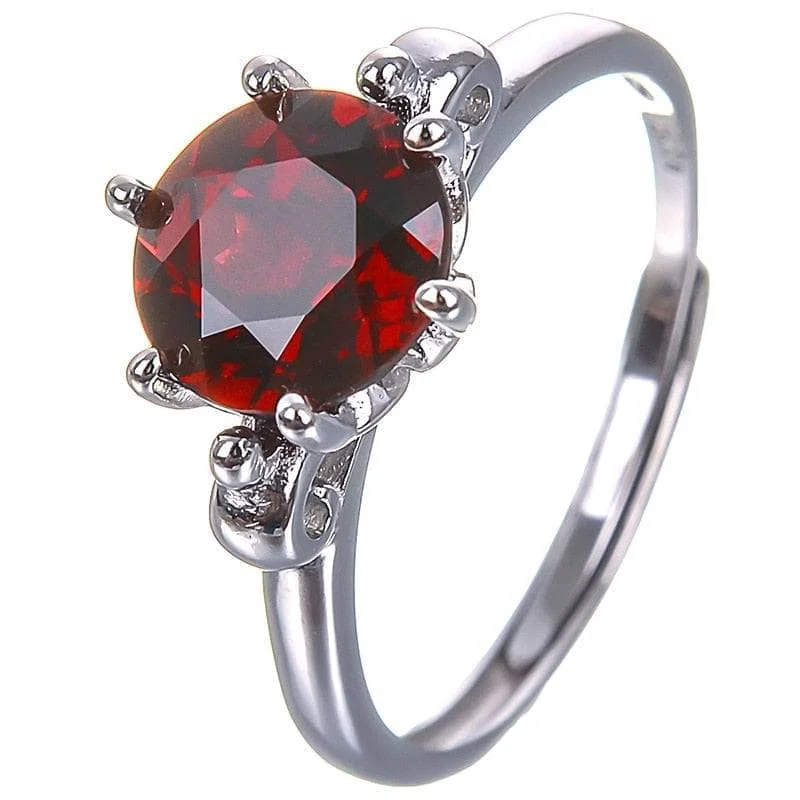 gemstone and diamond engagement rings-8*8mm Round Cut Natural Garnet Engagement Ring