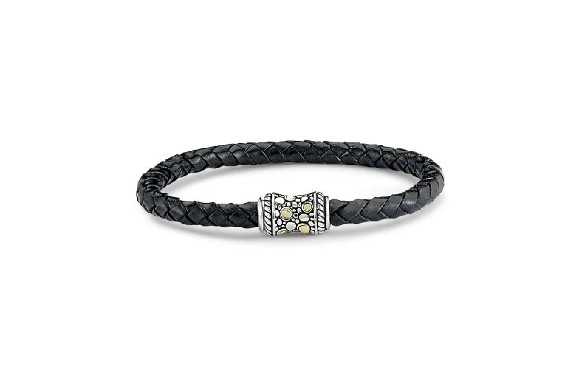 chunky bangles for women-Doro Ora Bracelet- Black Leather