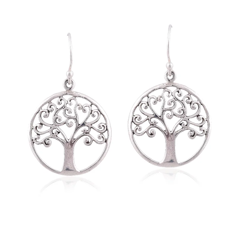 luxury pearl earrings for women-Silver Mountain Sterling Silver Tree of Life earring