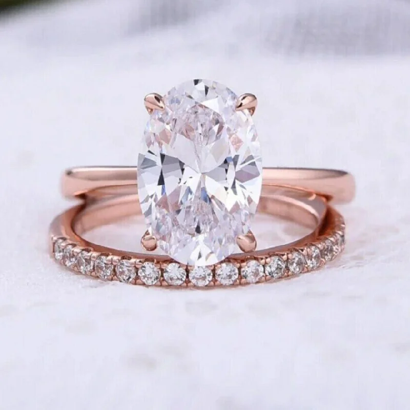 wedding sets with engagement rings-Rose Gold Classic 3.5ct Oval Cut Wedding Ring Set