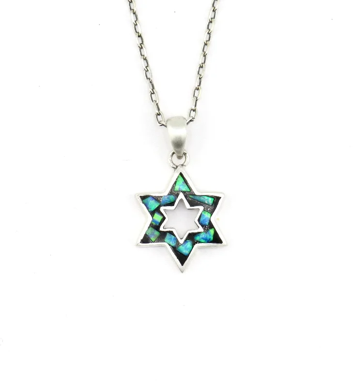 chunky necklaces for women-Mosaic Opal Open Star of David Necklace