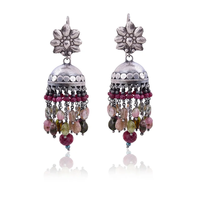 stud and hoop earrings for women-Silver Mountain Multi Tourmaline & Ruby drops sterling silver earring