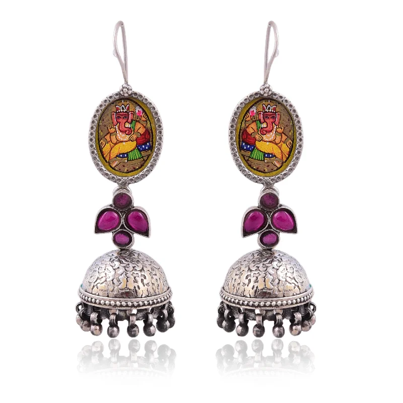 opal earrings for women-Silver Mountain Sterling Silver Hand painted jhumka