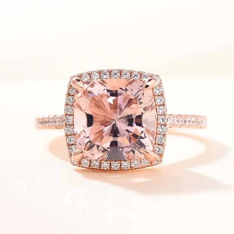 elegant engagement rings-5.0ct Cushion Cut Simulated Diamond Pink Halo Engagement Ring