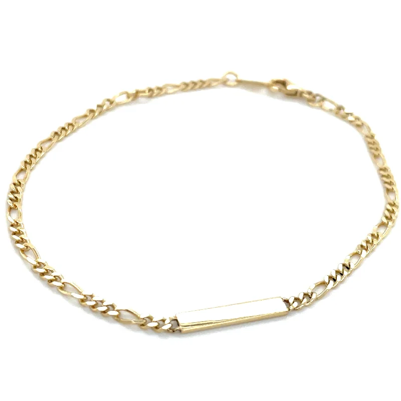 engraved bangles for women-9ct Yellow Gold Figaro Link ID Bracelet