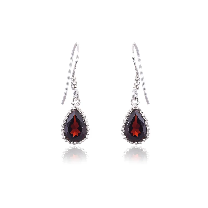 gemstone earrings for women-Silver Mountain 925 Silver Garnet Earring