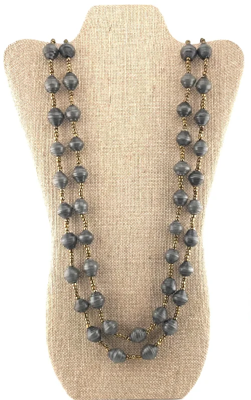 engagement necklaces for women-Grey Paper Bead Long Necklace