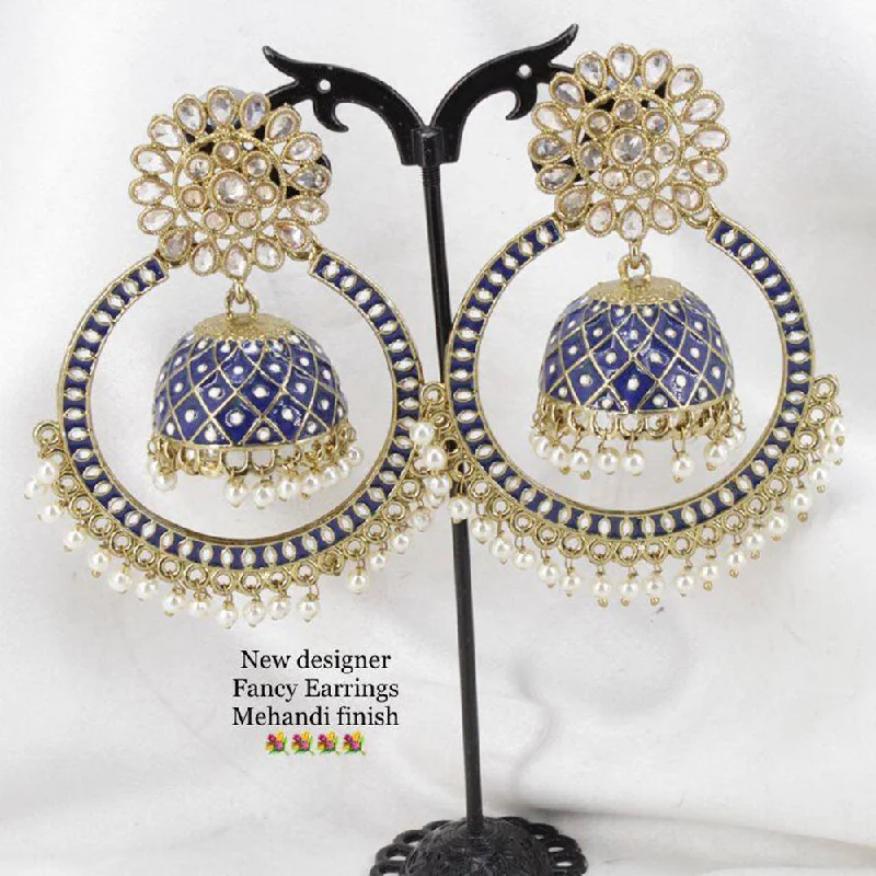 long earrings for women-Sai Fashion Mehandi Finish Kundan And Meenakari Designer Dangler Earrings