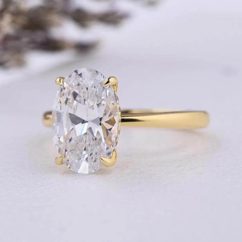 classic engagement rings with diamonds-3.50 Carat Oval Cut Solitaire Yellow Gold Engagement Ring