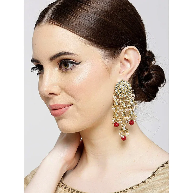 stylish earrings for women-Etnico Traditional Gold Plated Kundan Pearl Earrings & for Women (E2822M)