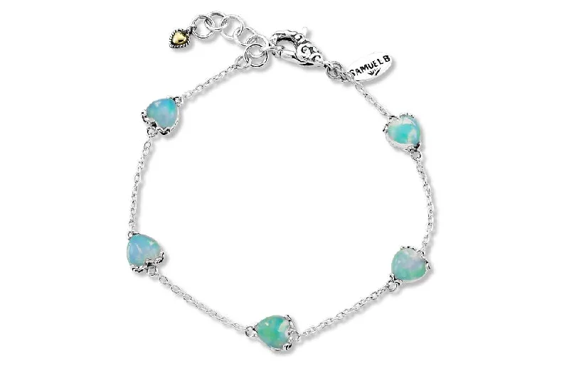 adjustable charm bangles for women-Glow Heart Bracelet- Opal