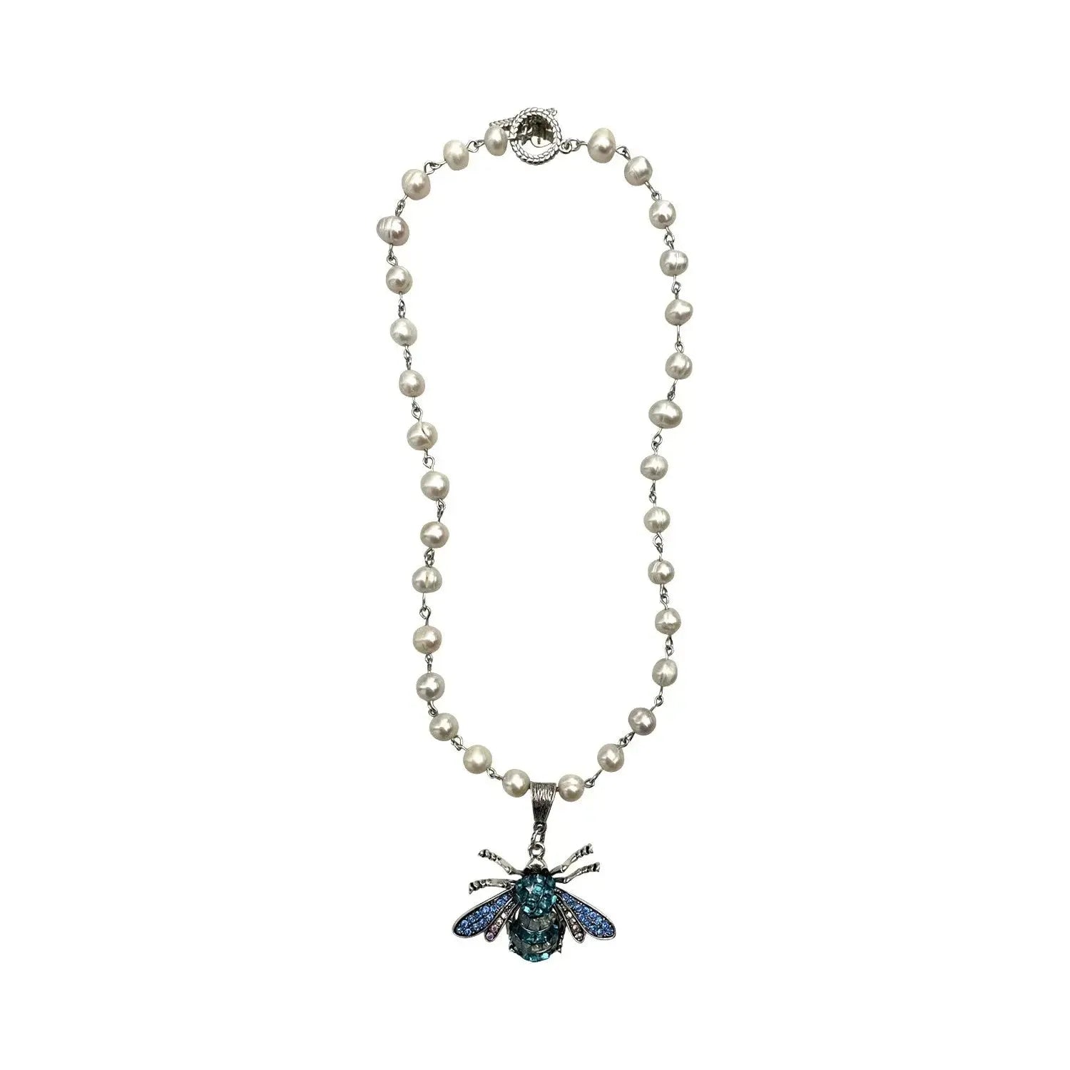 silver heart necklaces for women-Swarovski Queen Bee Pearl Necklace - Blue