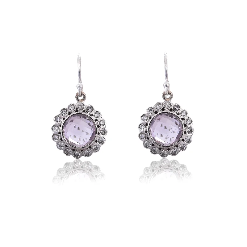 sparkly earrings for women-Silver Mountain Sterling Silver Amethyst along with CZ Earring