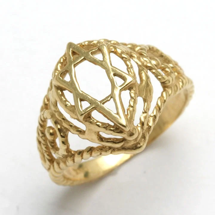 anniversary gemstone rings for women-14k Yellow Gold Jewish Star of David Signet Ring Filigree