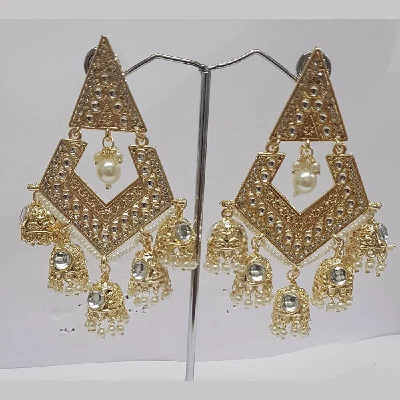 minimalistic earrings for women-Shreeji Kundan Stone Gold Plated Dangler Earrings - ShreejiEar47