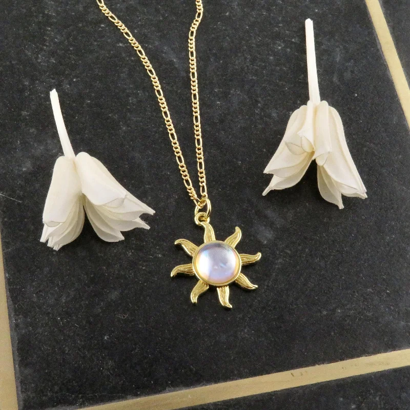 silver chain necklaces for women-Opalescent Gold Sun Necklace