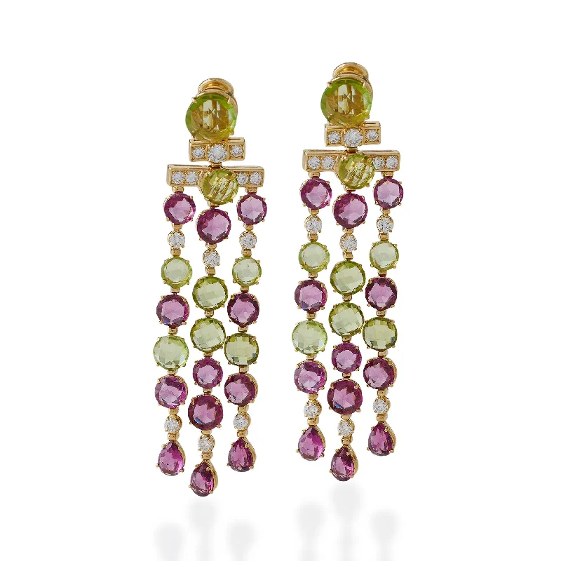 gemstone drop earrings for women-Bulgari Rome Tourmaline and Peridot Cascade Pendant Earrings