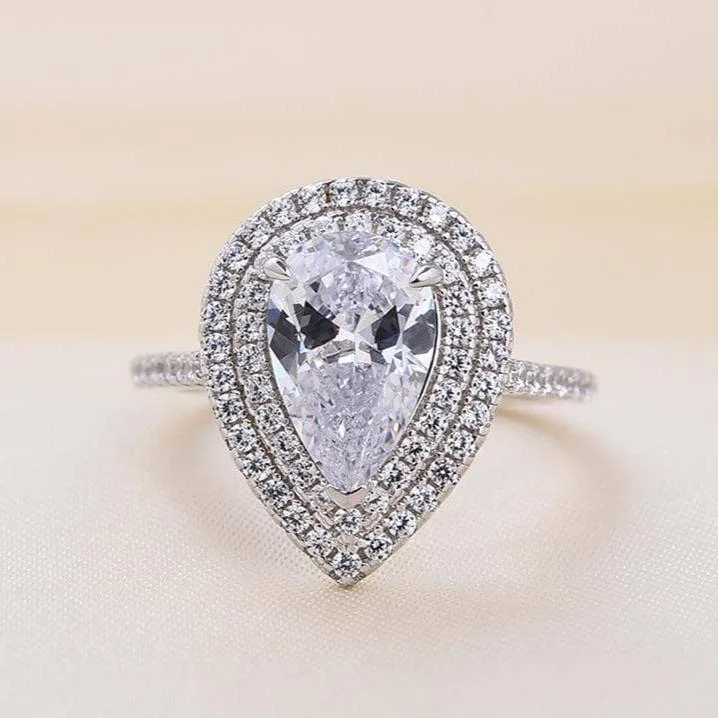 vintage-inspired sapphire engagement rings-White Gold Double Halo Pear Cut Engagement Ring