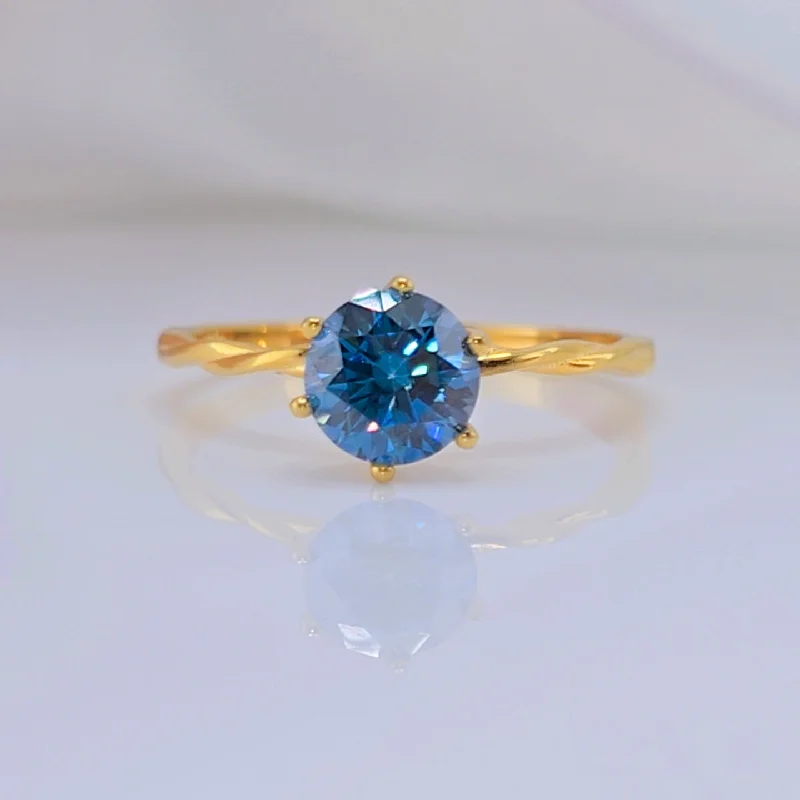 radiant cut engagement rings-1.0 Ct Round Cut Blue Diamond Engagement Ring