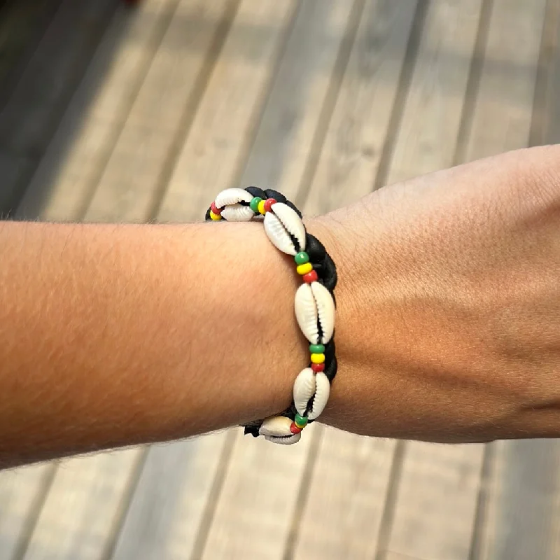 minimalist bangle bracelets for women-Cowrie Rasta Shell Bracelets