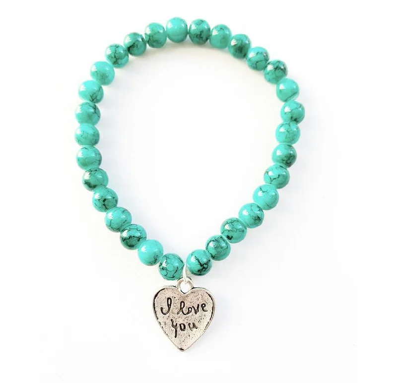 contemporary bangle sets for women-Green Marble-Style ‘I Love You’ Bracelet