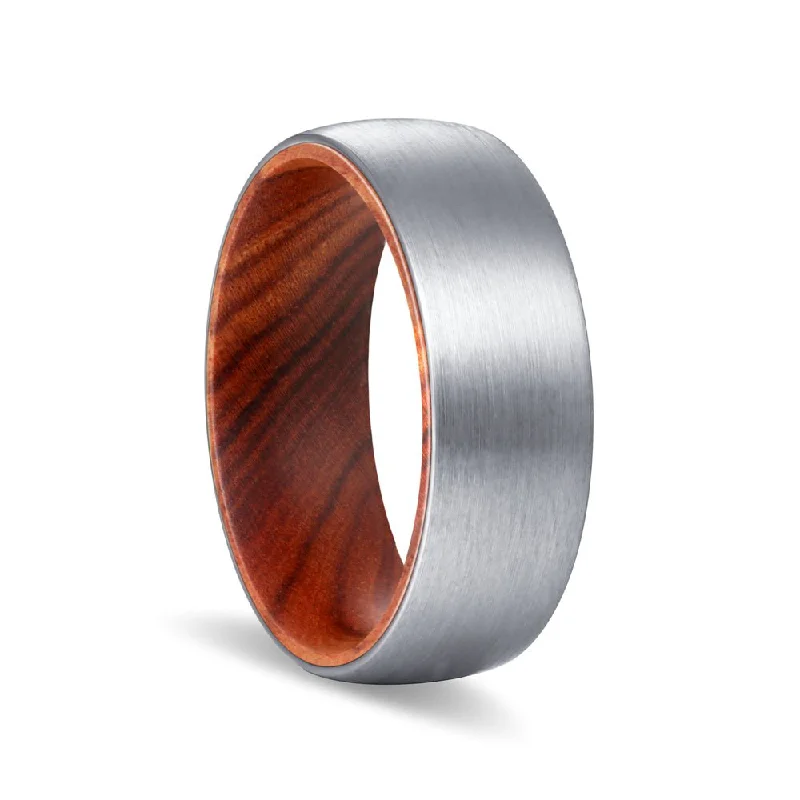 bridal rings for women-CHOPPER | Iron Wood, Silver Tungsten Ring, Brushed, Domed