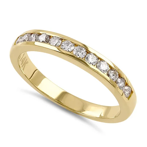 engagement rings with gemstones-Solid 14K Yellow Gold 3.0mm Half Eternity Diamond Band Ring