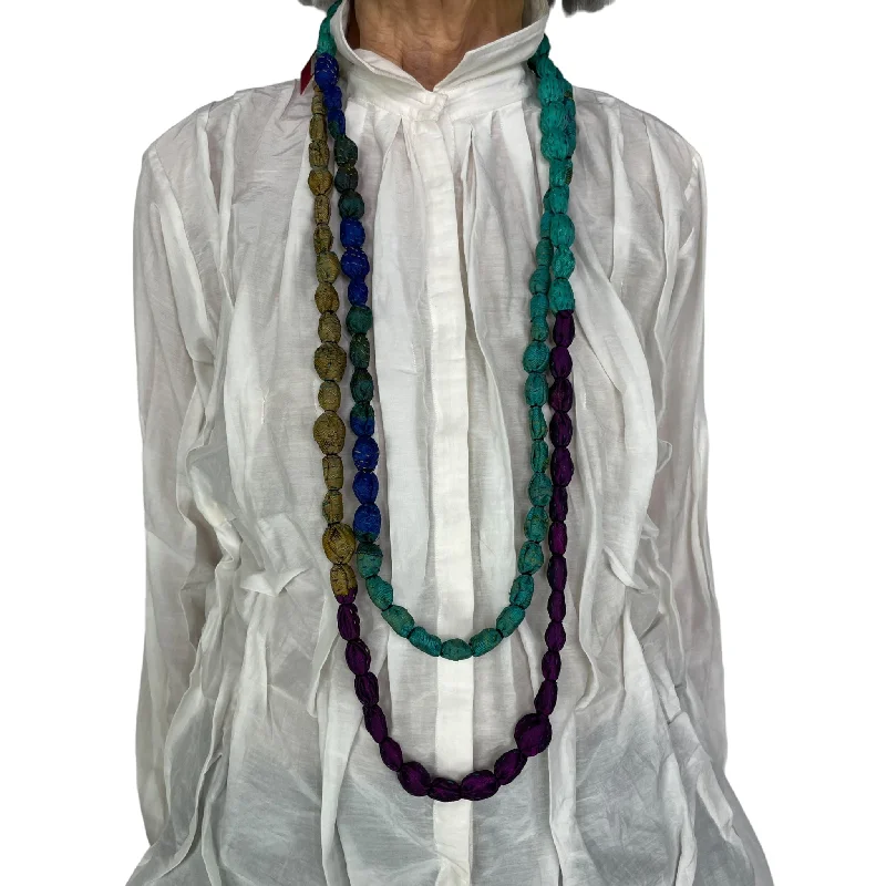 pearl necklaces for women-VINTAGE SILK TIE-BEADS LONG NECKLACE