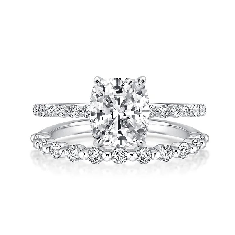 vintage diamond engagement rings-2.0 Carat Cushion Cut Diamond Ring Set